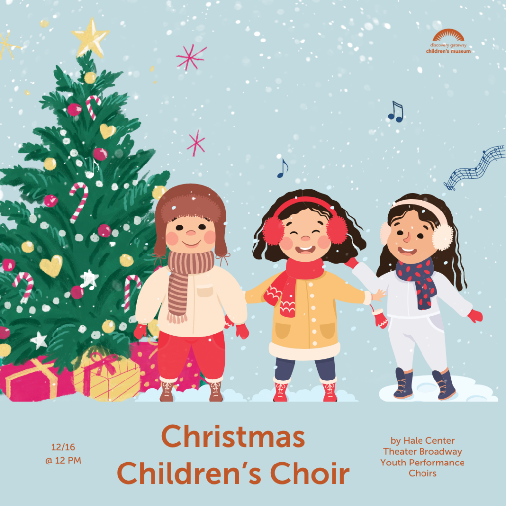Christmas Choir Performance advertisement with 3 girls and a christmas tree in the image
