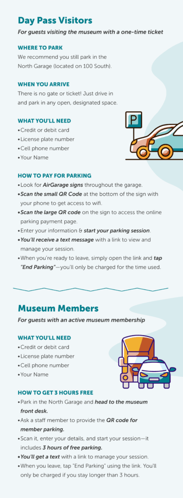 Instructions for parking at The Gateway when you visit Discovery Gateway Children's Museum.